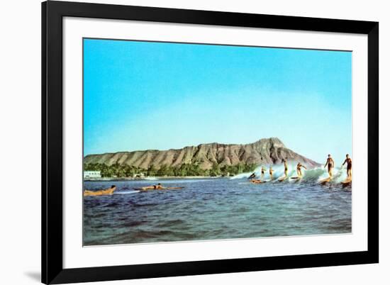 Diamond Head, Surfers, Hawaii-null-Framed Premium Giclee Print