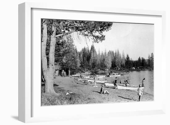 Diamond Lake, Oregon Beach Swimmers Photograph - Diamond Lake, OR-Lantern Press-Framed Art Print