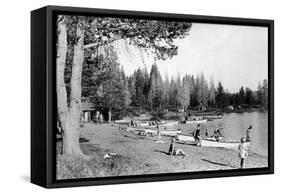 Diamond Lake, Oregon Beach Swimmers Photograph - Diamond Lake, OR-Lantern Press-Framed Stretched Canvas