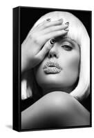 Diamond Lips BW-Design Fabrikken-Framed Stretched Canvas