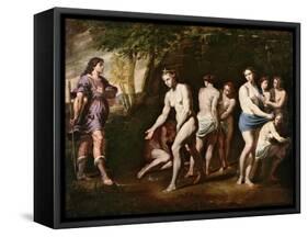 Diana and Her Nymphs Surprised by Actaeon-Andrea Vaccaro-Framed Stretched Canvas