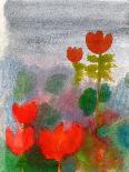 Green Life. Nature. Flowers. Red Tulips. Hand Drawn Landscape. Dark Sky. Rainy Day. Art. Summer Gar-Diana Lapshina-Art Print