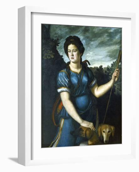Diana the Huntress with Her Two Dogs, 16th Century-null-Framed Giclee Print
