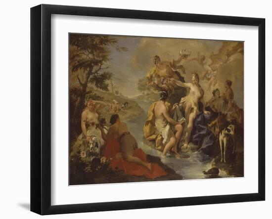 Diana with the Nymphs and Actaeon Devoured by Dogs-Giambattista Pittoni-Framed Art Print