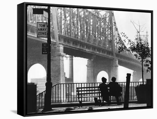 Diane Keaton and Woody Allen MANHATTAN, 1979 directed by Woody Allen (b/w photo)-null-Framed Stretched Canvas