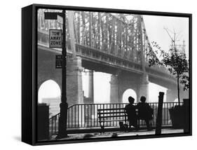 Diane Keaton and Woody Allen MANHATTAN, 1979 directed by Woody Allen (b/w photo)-null-Framed Stretched Canvas