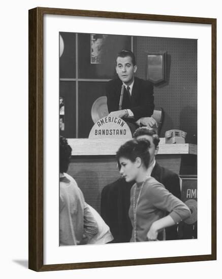 Dick Clark on His TV Show the "American Bandstand"-null-Framed Premium Photographic Print