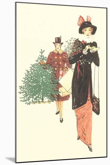 Dickens Couple Bringing Home Christmas Tree-null-Mounted Art Print