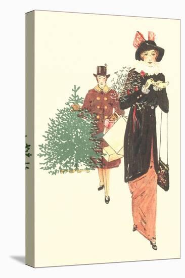 Dickens Couple Bringing Home Christmas Tree-null-Stretched Canvas