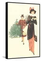 Dickens Couple Bringing Home Christmas Tree-null-Framed Stretched Canvas