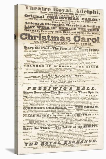 Dickens Playbill: 'A Christmas Carol' at Adelphi Theatre Royal, February 26th 1814-null-Stretched Canvas