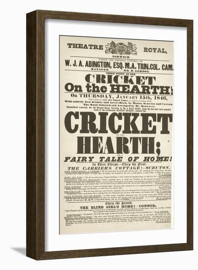 Dickens Playbill: 'The Cricket on the Hearth' at Theatre Royal, Derby, January 15th, 1846-null-Framed Giclee Print