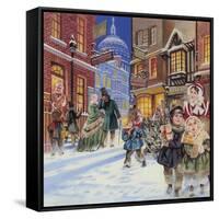 Dickensian Christmas Scene-Angus Mcbride-Framed Stretched Canvas