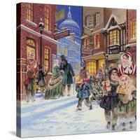Dickensian Christmas Scene-Angus Mcbride-Stretched Canvas