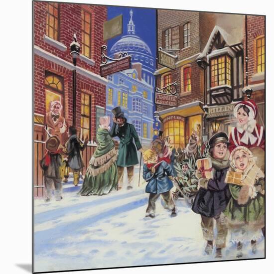 Dickensian Christmas Scene-Angus Mcbride-Mounted Giclee Print