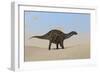 Dicraeosaurus Walking across a Barren Landscape-null-Framed Art Print