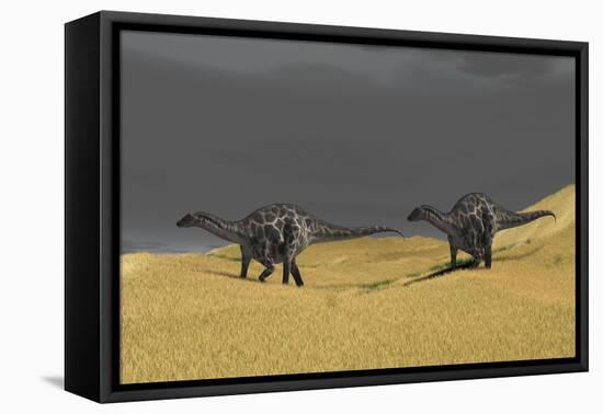 Dicraeosaurus Walking across Prehistoric Grasslands-null-Framed Stretched Canvas