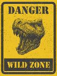 Warning Sign. Danger Signal with Dinosaur. Vector Eps 8-diddle-Framed Stretched Canvas