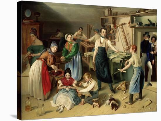 Die Fleißige Tischlerfamilie (The Diligent Carpenter Family)-Johann Baptist Reiter-Stretched Canvas