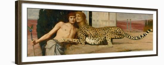 Die Kunst / Die Sphinx (Des caresses). Oil on canvas (1896) 50.5 x 151 cm.-Fernand Khnopff-Framed Premium Giclee Print