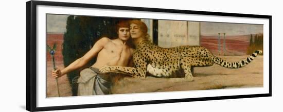 Die Kunst / Die Sphinx (Des caresses). Oil on canvas (1896) 50.5 x 151 cm.-Fernand Khnopff-Framed Premium Giclee Print