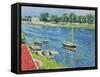 Die Seine bei Argenteuil, Boote vor Anker. La Seine a Argenteuil, bateaux au mouillage. 1883-Gustave Caillebotte-Framed Stretched Canvas