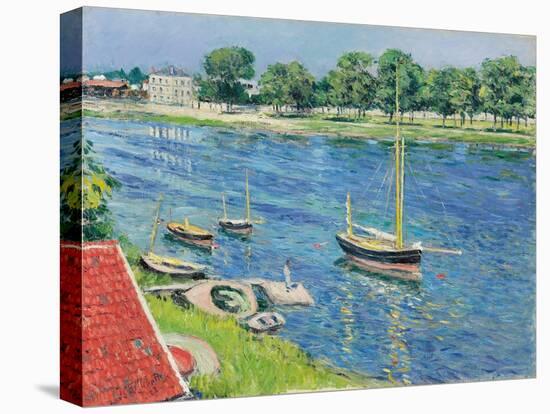 Die Seine bei Argenteuil, Boote vor Anker. La Seine a Argenteuil, bateaux au mouillage. 1883-Gustave Caillebotte-Stretched Canvas