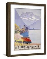 Die Simplonlinie an Den Gestaden Des Genfersees', Poster Advertising Rail Travel around Lake Geneva-Emil Cardinaux-Framed Giclee Print