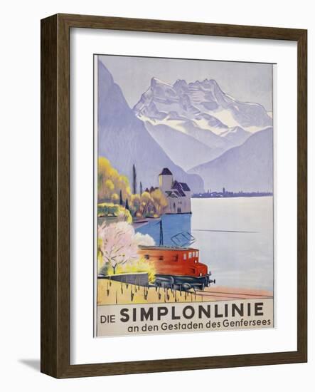 Die Simplonlinie an Den Gestaden Des Genfersees', Poster Advertising Rail Travel around Lake Geneva-Emil Cardinaux-Framed Giclee Print