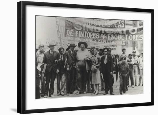 Diego Rivera and Frida Kahlo in the May Day Parade, Mexico City, 1st May 1929-Tina Modotti-Framed Photographic Print