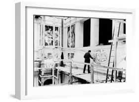 Diego Rivera Painting the East Wall of 'Detroit Industry' (B/W Photo)-null-Framed Giclee Print