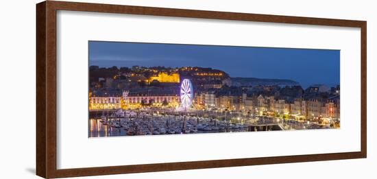 Dieppe harbour waterfront marina panorama at dusk, Dieppe, Seine-Maritime, Normandy, France-Charles Bowman-Framed Photographic Print