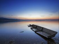 Boat Wreck in the Afterglow at Chiemsee, Bavaria, Germany, Europe-Dieter Meyrl-Framed Stretched Canvas