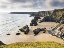 England, Cornwall, Bedruthan Steps, Coast, Sandy Beach, Rocks, Sea-Dietmar Walser-Framed Photographic Print