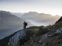 Switzerland, Canton St. Gallen, Amden, Mountaineer, Backpack, Valley View-Dietmar Walser-Photographic Print