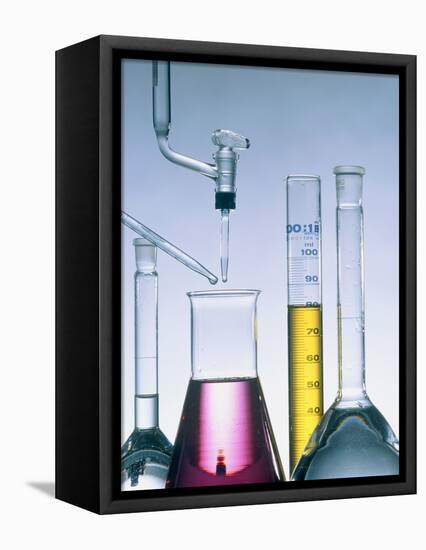 Different flasks with fluids-Paul Steeger-Framed Stretched Canvas