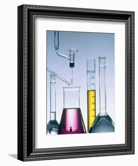 Different flasks with fluids-Paul Steeger-Framed Photographic Print