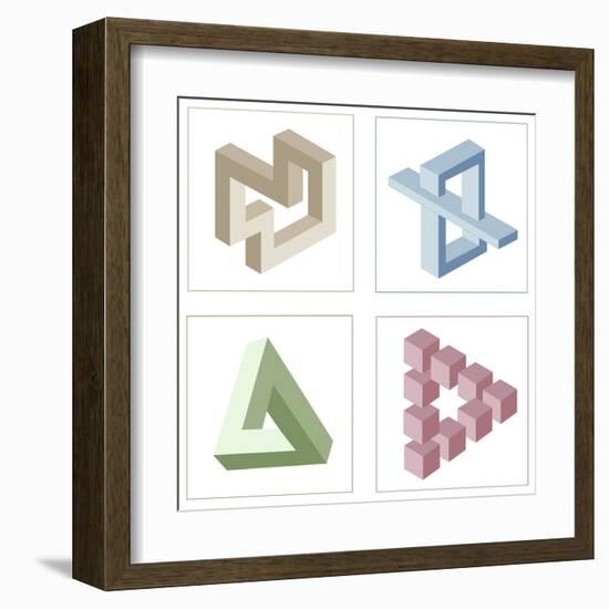 Different Multicolored Optical Illusions Of Unreal Geometrical Objects-shooarts-Framed Art Print