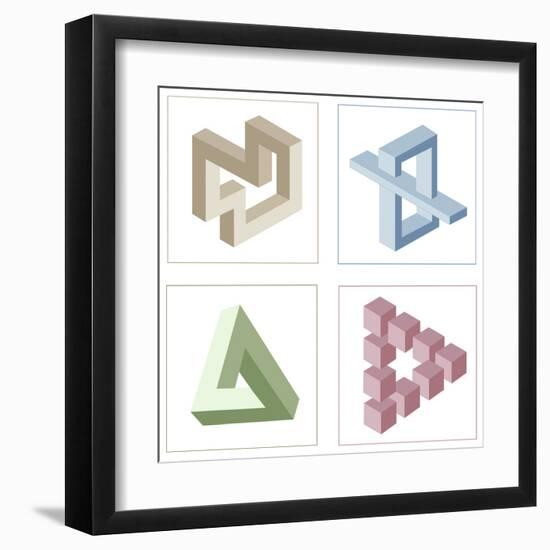 Different Multicolored Optical Illusions Of Unreal Geometrical Objects-shooarts-Framed Art Print