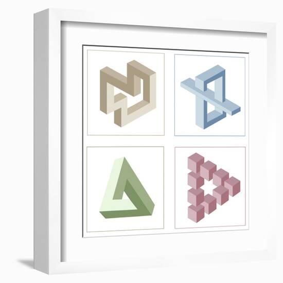 Different Multicolored Optical Illusions Of Unreal Geometrical Objects-shooarts-Framed Art Print