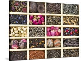 Different Tea Types : Green, Black, Floral , Herbal In A Box Background-Madlen-Stretched Canvas