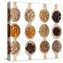 Different Type Of Seeds On Wooden Spoon-adamr-Stretched Canvas