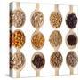 Different Type Of Seeds On Wooden Spoon-adamr-Stretched Canvas
