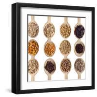 Different Type Of Seeds On Wooden Spoon-adamr-Framed Art Print