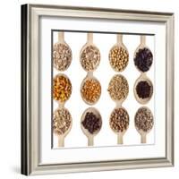 Different Type Of Seeds On Wooden Spoon-adamr-Framed Art Print