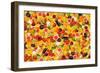 Different Types Of Fruit And Vegetables As Background, Colorful-pasiphae-Framed Art Print