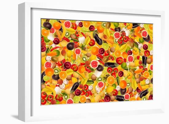 Different Types Of Fruit And Vegetables As Background, Colorful-pasiphae-Framed Art Print