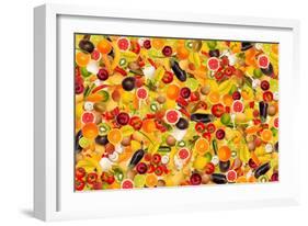 Different Types Of Fruit And Vegetables As Background, Colorful-pasiphae-Framed Art Print