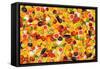 Different Types Of Fruit And Vegetables As Background, Colorful-pasiphae-Framed Stretched Canvas