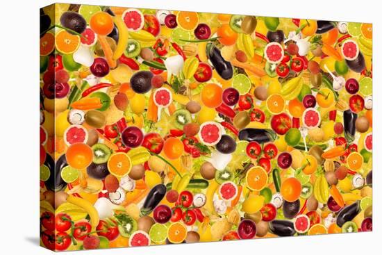Different Types Of Fruit And Vegetables As Background, Colorful-pasiphae-Stretched Canvas